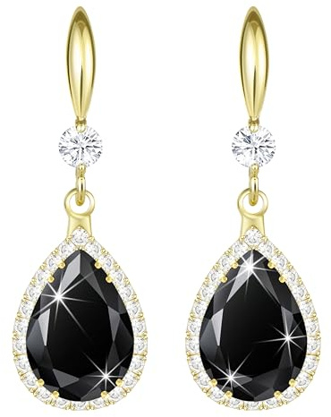 Linawe Ohrringe Schwarz Damen, Gold Schmuck Set, Tropfen Ohrringe Hängend, Kristall Ohrhänger Diamant Diamanten Modeschmuck Ohringe, Vergoldete Ohringe Hochzeit Moissanite