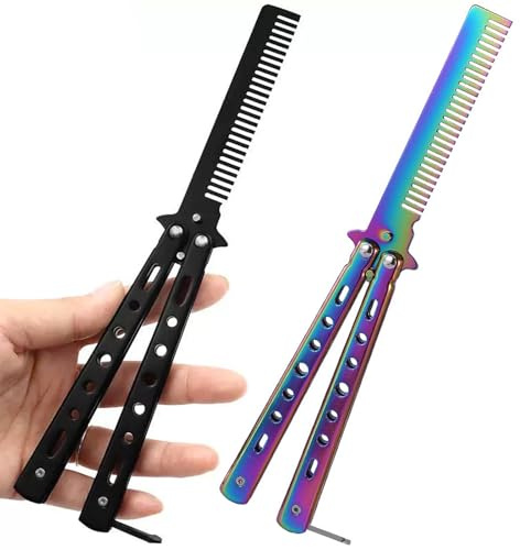 2 Stück Butterfly Kamm, Schmetterlings-Kamm, Faltbarer Taschenkamm Portable Butterfly Comb Metallkamm für Männer