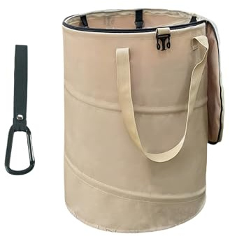 Leinoupt: Collapsible Trash Can with Lid, Foldable Camping Trash Can, Outdoor Recycle Bin for Clothes and Toys, Thickened, Sturdy, Durable, with Attached Hook (Coffee)