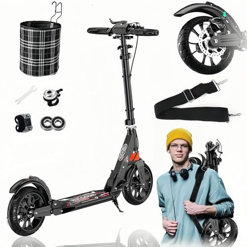 Cityroller Tretroller Erwachsene 200mm Big Wheel Scooter mit Bremsen und Stoßdämpfern Kickboard Klappbar Höhenverstellbar 150 kg Tragkraft