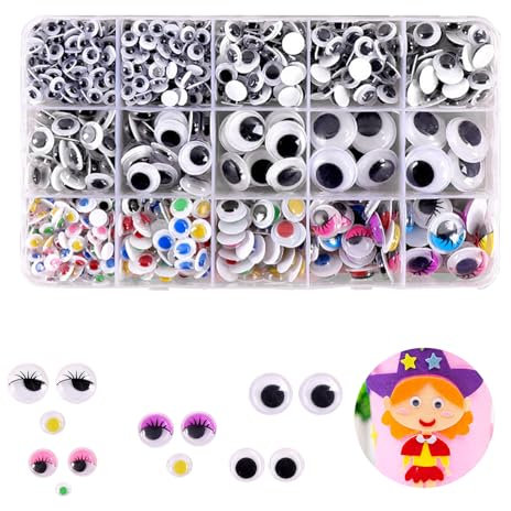 OWLMATE 750 Stück Wackelaugen Selbstklebend Groß Googly Eyes Augen zum Aufkleben Klebeaugen Selbstklebend für DIY Scrapbooking Handwerk (Weiße/Farbe)