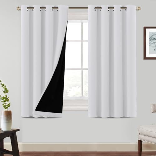 BellaHills Tende Oscuranti 100% Con Anelli 2 Pezzi, Camera da Letto Fonoassorbente L140 x A145 cm, Per Interni Moderne, Bianco Sbiancato