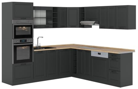 Vicco Eckküche R-Line, Anthrazit Landhaus/Anthrazit, 237 x 247 cm, AP Eiche