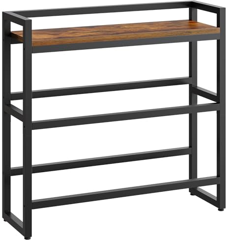 HOOBRO Scaffale per Casse a 3 Livelli, per 6 Casse, Robusto Scaffale Portabottiglie con Ripiano, Supporto per Cassette, 50 kg/Livello, Cucina Garage Negozio, Nero e Marrone Vintage EBF104CJ01