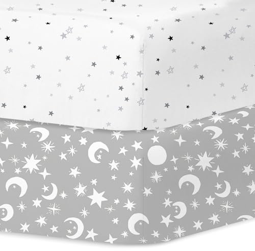 Little Grape Land Kinderbettlaken für Jungen und Mädchen, 2er-Pack Spannbettlaken für 70x140cm Matratzen, superweiches und atmungsaktives Mikrofaser-Baby-Laken, Stern/Himmel
