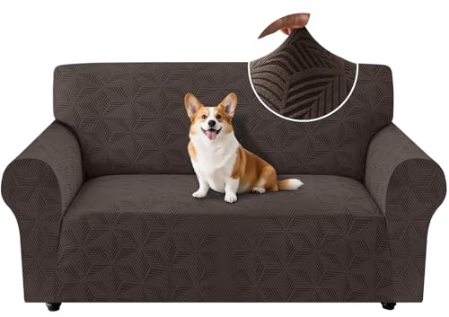 Ystyle Universal Sofa Überzug 2 Sitzer mit Armlehne, Braun | Weicher Stretch Sofabezug, Couchbezug Kratzfest Rutschfest, Strecken Sofaüberwürfe, Sofaschoner Waschbar für Wohnzimmer