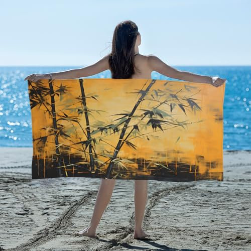 MPTPTM Quick Dry Beach Towel, Oil Painting Of Bamboo Lightweight Travel Towel, Sand Resistant and Absorbent Beach Towel for Swimming Camping Hiking