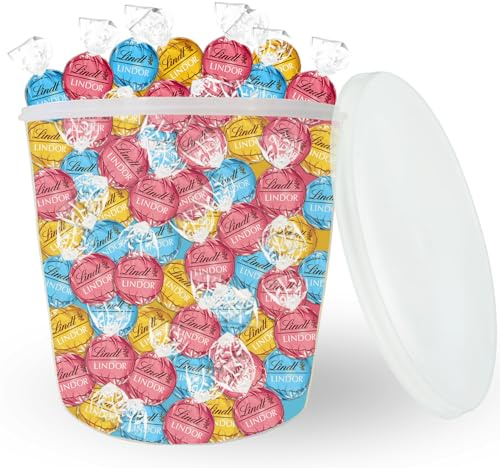 LINDT - Assortiment 100 bouchées LINDOR Chocolat Blanc - Boîte 1,25 kg | Boite de 1.25 kg de Chocolat Blanc Fondant, Stracciatella et Fraise à Offrir ou à Partager - Anniversaire, Fête, Mariage