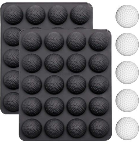 2 Pcs Golf Ball Chocolate Mold Tray, 20 Cavity Nonstick 3D Golf Ball Silicone Molds for Cake Decoration Cake Pop Ice Cube Hot Cocoa Bomb, Black