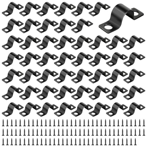 XTUDOU® 50 Stück U - Rohrschellen, Schwarz Zwei LöCher Rohrband Mit 100 Schraubenset, Rohrgurt Mit Doppelloch U-Klemmen Metallrohrschellen Rohrgurtklemmen, für Feste Rohrspannungsklemmen (10mm)