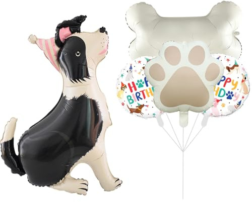 Gleemix Luftballon Hund Set, 5 Stück Folienballon Hund, XXL Schäferhund Luftballon Tiere Ballons, Knochen Helium Ballons, Folienballon Tiere für Kindergeburtstag, Babyparty