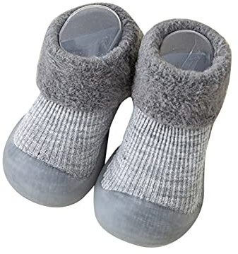 Pantoufles pour enfant fille - Chaussons pour bébé de 1 an - Chaussures d'apprentissage de la marche - Chaussons pour bébé de 1 an, gris, 19 EU