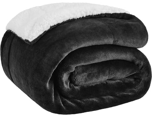 Gewichtsdecke für Erwachsene, Sherpa-Fleece-üBerwurfdecke In Queen-Size Mit Weicher PlüSch-Flanell-Oberseite, Flauschige, Kuschelige, Warme Und Dicke, für Den Winter(KK Black,200 X 230cm)