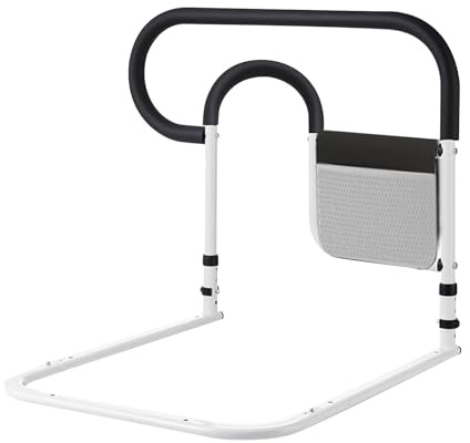 FashionCha Barrière de Lit Protection Antichute Rampe D'Appui pour Seniors Poignée Ergonomique Acier Carbone Rangement Latéral Adaptée Aux Patients Soutien, Noir