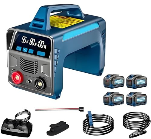PioMue Saldatrice Senza Fili, saldatrice a Batteria aggiornata, Display LED Digitale Portatile, saldatrice a elettrodo Inverter IGBT Machine+FourBatteries