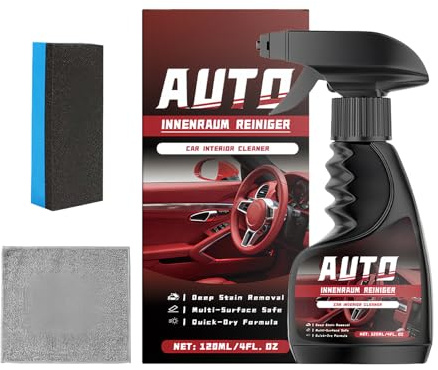 Nettoyant pour voiture, 120 ml, spray de nettoyage | Nettoyant et protecteur pour moulures décoratives avec chiffon éponge – Pour intérieur, tapis, rembourrage, tissu, cuir, moulures, nettoyage
