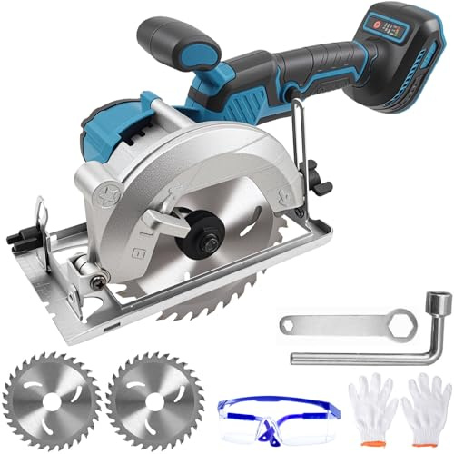 Cordless Circular Saw Compatible with Makita 18V Battery – Mini Circular Saw with Brushless Motor(6200 RPM), 2 Blades (140mm), 0-45° Bevel & 0-49mm Depth Cut for Wood,Thin Metal(Without Battery)
