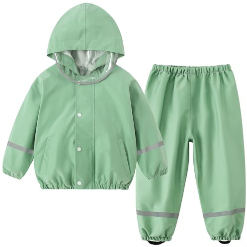 Fewlby Enfant Combinaison Imperméables, Veste de Pluie + Pantalon Imperméable 2PCS Ensembles, Filles Garçons Manteaux Imperméables Pantalon de Pluie Réutilisables Vêtements de Pluie