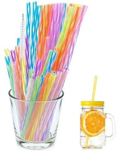 60 Stück Strohhalme Plastik, 2 Größen Farbige Wiederverwendbare Strohhalme mit 2 Strohhalmbürste, Trinkhalme Plastik für Smoothies, Saft, Cocktail, Heißgetränk
