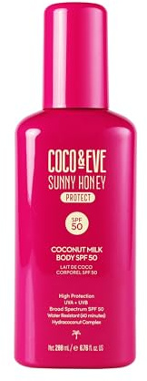 Coco & Eve Coconut Milk Body Sunscreen SPF 50 – Broad Spectrum UVA/UVB Sun Protection, Water Resistant, Hydrating Daily Water-Based Lotion, Lightweight, Non-Greasy, Dermatologically Tested, 200 ml