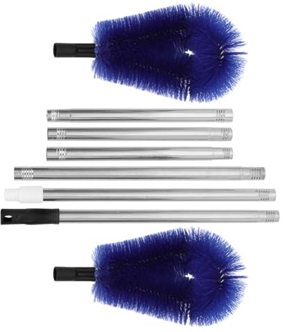 HOLIDYOYO Spazzola Telescopica per Pulizia Grondaie Asta Regolabile 6 Sezioni, Set da 2 Teste Blu per Rimozione Foglie e Detriti, Strumento per Manutenzione Grondaie da Terra per Case