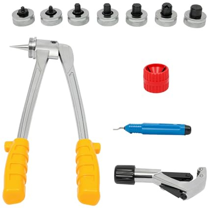 Juego de expansores de tubos manuales (10-28 mm), 7 piezas con maletín, para tubos de cobre, latón y aluminio, herramienta de expansión de tubos de palanca para aire acondicionado y fontanería