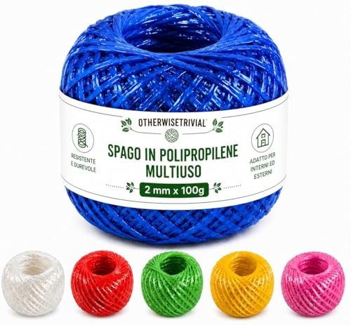 Spago in Polipropilene Multiuso 50g/100g, Resistente per Giardinaggio, Imballaggi e Fai da Te, Colore Casuale