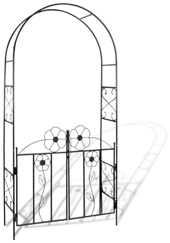 Trädgårdsgrind rosbåge av järn, spaljé och spaljé för klätterväxter, pergola med valv, väderbeständig trädgårdsbåge för terrass, balkong, ingång och säng, svart, 115 x 37 x 230 cm
