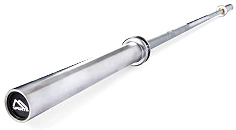 MSPORTS Langhantelstange Olympia Professional Silber Matt | Premium Qualität - Kugelgelagert - 50 mm Bohrung - gerändelte Grifffläche | Langhantel (Langhantel)