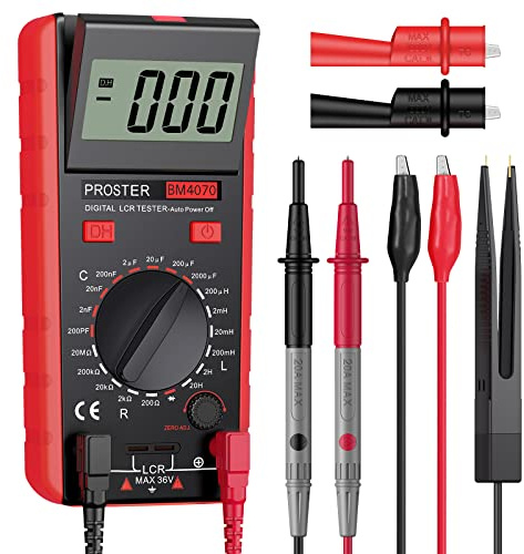 Proster LCR-Messgerät LCR-Multimeter Tester Kapazität, Widerstand, Induktivität Messgerät mit LCD-Display und Überbereichsanzeige - Präzise, Tragbar, für Elektronik, Labor und Heimwerker (Rot)