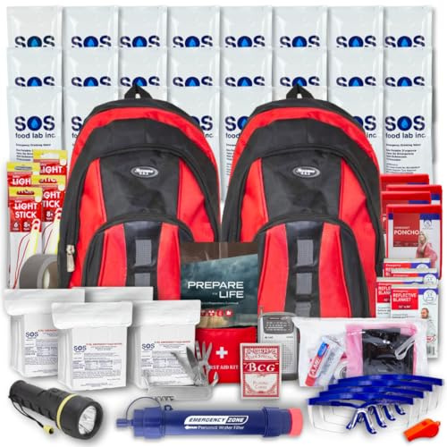 Essentials Complete Deluxe Survival 72-Hour Kit | Red or Black Backpack | 2 or 4 Person Go Bag Emergency Kit