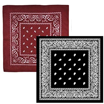 WedDecor Black & Wine Cotton Bandana Head Scarf, Set of 2
