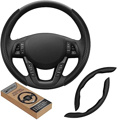 GSPSCN Couvre Volant Voiture，Fibre Cuir 36-39CM Protection Volant Segmentée Universelle，Antidérapant, Respirant, Housse en Fibre de Carbone (Noir)