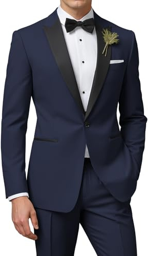 Wangyue Mens Suit 2 Piece Slim Fit Tuxedo Suits for Men Wedding Formal Business Suit Party Dinner Navy