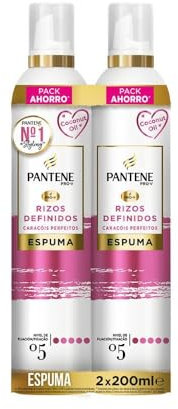 Pantene Pro-V Espuma Rizos Perfectos Nutritiva y Protectora del Calor, con Aceite de Coco, 2x200 ml