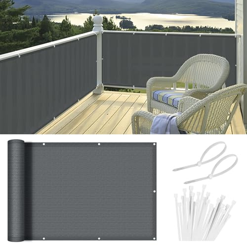 HENG FENG Brise Vue pour Balcon 1x3m,HDPE Cache Balcon,Protection 95% UV, Résistant aux Déchirures et au Vent, avec Attaches de Câble, Anthracite