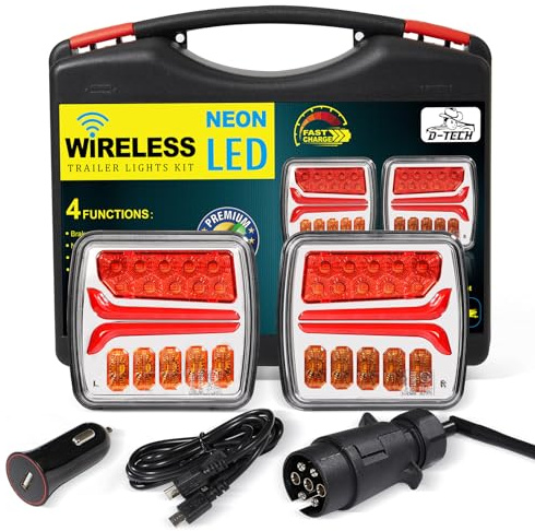 D-TECH LED rückleuchten anhänger 12V-24V,Kabellose led rückleuchten anhänger mit magnet, ECE R10 EMC Genehmigt,Wasserdicht Bluetooth LED Rückleuchten Set für Anhänger,LKW,WIFI Anhänger Rücklichter