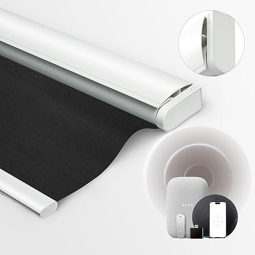 Motorized Blinds with Remote,Cordless Automatic Roller Shades for Windows,Blackout Smart Electric Blinds，Black,31 W x 72 H
