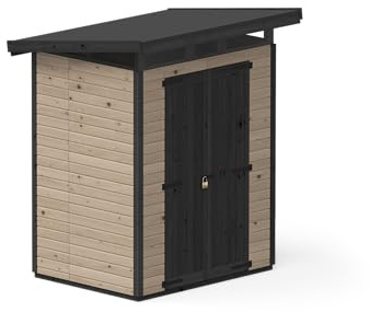 Upyard Abri de Jardin Strongbox M - Robuste Cabane à Outils en Bois avec Fondations Imprégnées et Toit en Plastique Extra-Résistant, 163x127 cm, Marron
