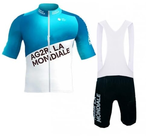 SGCIKER 2024 Herren Pro teamAG2R Radtrikot Set, Kurzarm Fahrrad bekleidung Lätzchen Kurzsets Gel Pad（2XL