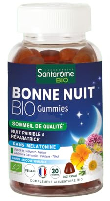 Santarome Bio - Buona Notte Bio - Sonno di qualità - A base di papavero della California & Melissa, senza melatonina - Gusto ribes nero - 30 gummies - Francia
