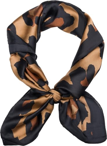 styleBREAKER Halstuch mit Leoparden Animal Print Muster | Vierecktuch mit farbigem Rand | seidig weich und vielseitig tragbar | 70 x 70 cm | Kopftuch Bandana Damen Accessoire, Farbe:Braun-Schwarz