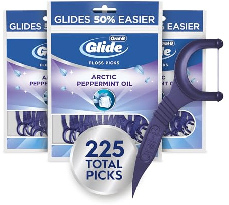 Oral-B Glide Peppermint Dental Floss Picks with Arctic Peppermint Oil Flavor, 75 Count, Pack of 3