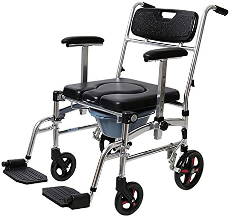 JKJZSALJ Wheeled Shower Commode Toilet Chair, Bedside Commode W Removable Seat Pad, Portable Foldable Chair with Built-in Toilet for Disabled People The Elderly & Others up to 150 Kg