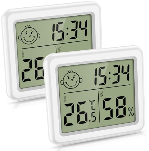 Ankilo Termómetro digital higrómetro con reloj, interior portátil, pantalla grande, multifunción, higrómetro, despertador digital con temperatura, indicador de clima interior para oficina en casa, 2