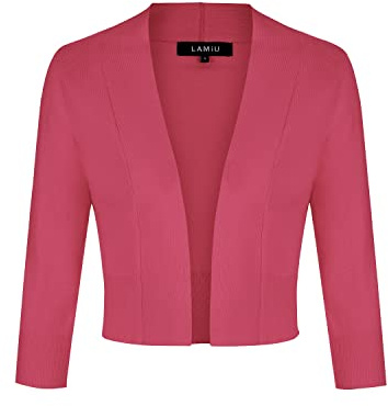 LADI TREND Cropped Cardigans for Women 3/4 Sleeve Open Front Cute Bolero Knit Sweater (Coral Pink M)