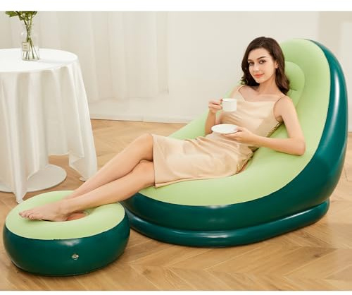 Baiao Inflatable Sofa Lounge Chair with Foot Cushion, Indoor Foldable Chair Chaise Lounges Lounge Sofa for Living Room Bedroom Patio Poolside Beach(Avocado)