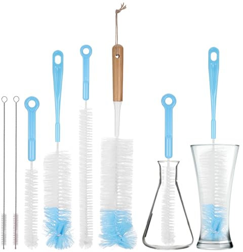 Kssvzz Ensemble de 6 Brosses pour Bouteilles, Brosse de Nettoyage Manche Long, Brosse de Nettoyage pour Bouteilles pour Différents Récipients
