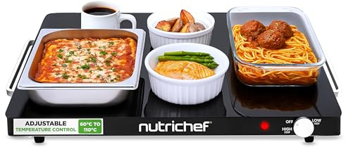 NutriChef Electric Warming Tray | Glass Surface Hot Serving Tray | Adjustable Temperature 140°F to 230°F | Energy Efficient & Space Saving | Perfect for Buffets,Parties & More | 21.2 x 16.5 IN | Black