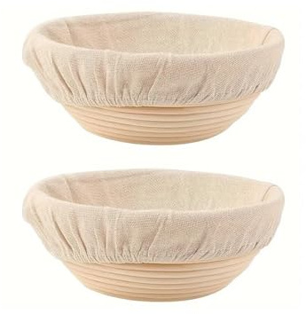 Set of 2 Round 23 centimetres Bread Proofing Baskets with Cloth Liners | Sourdough Proving Basket | Banneton Proofing Basket | Sourdough Starter Kit Professional and Home Bakers